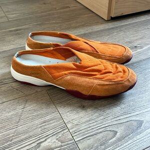 Orange slide on shoes